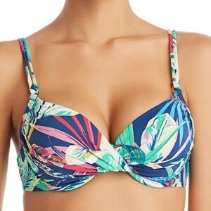 Bleu Women's RBJU20302 Navy Tropical Adjustable Push Up Bikini Swim Top